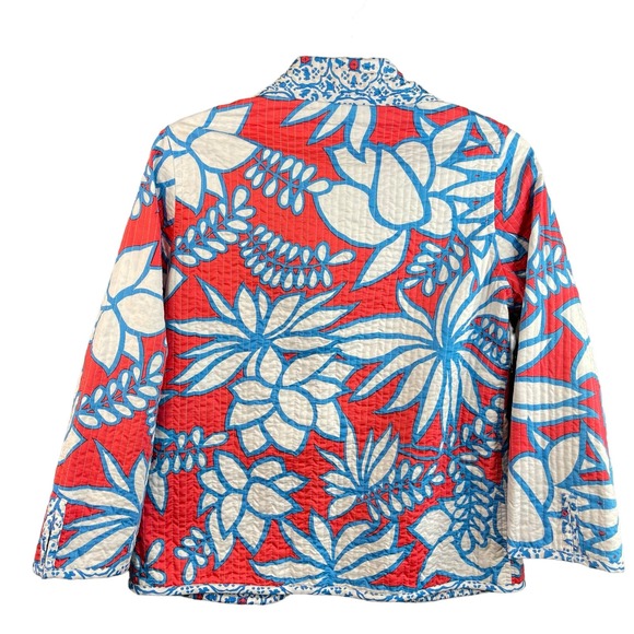 Patty Kim Womens Quilted Jacket Size Small Reversible Print Tropical - Picture 3 of 11